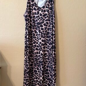 Leopard Print Maxi Slip Dress in Black and Tan